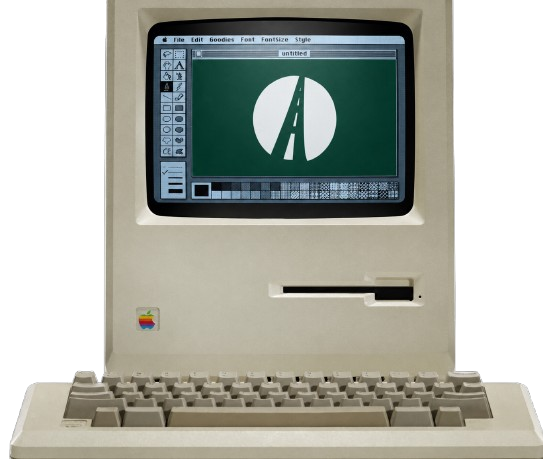 A vintage Macintosh displaying a handwritten hello on its screen